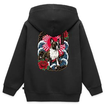 Französische Bulldogge im Japanischen Tattoo Stil - Kinder Premium Organic Zip Hoodie - Schwarz - Hinten - AI Model Kid Male (0cm)
