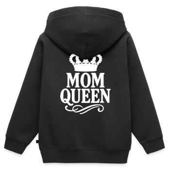 Mom Queen – Vintage Crown Statement Design - Sweat Premium à capuche zippé enfant bio - noir - Dos - AI Model Kid Male (0cm)