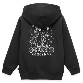 Unicorn Schulkind 2026 Design - Kinder Premium Organic Zip Hoodie - Schwarz - Hinten - AI Model Kid Male (0cm)