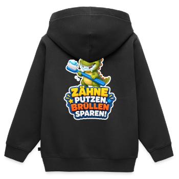 Dino Zähne putzen Brüllen sparen Spruch Kinder - Kinder Premium Organic Zip Hoodie - Schwarz - Hinten - AI Model Kid Male (0cm)