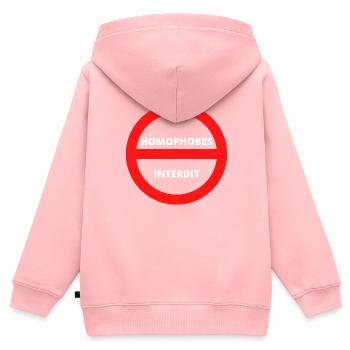HOMOPHOBES INTERDIT - Sweat Premium à capuche zippé enfant bio - rose - Dos - AI Model Kid Female (0cm)