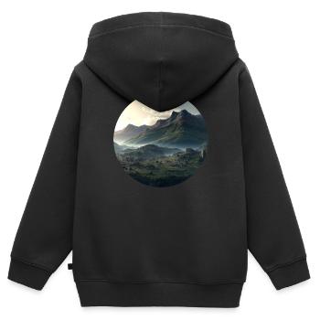 Wunderschöne Berglandschaft im Nebel - Kinder Premium Organic Zip Hoodie - Schwarz - Hinten - AI Model Kid Male (0cm)