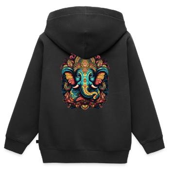 Dieu éléphant Ganesh Ganesha Bouddhisme Hindouisme - Sweat Premium à capuche zippé enfant bio - noir - Dos - AI Model Kid Male (0cm)