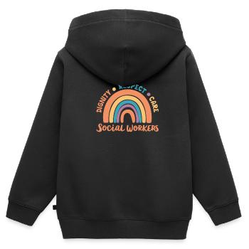 Dignity Care travailleur social travail social - Sweat Premium à capuche zippé enfant bio - noir - Dos - AI Model Kid Male (0cm)