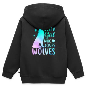 Nur ein Mädchen, das Wölfe liebt lustige Frauen Wolf Liebe - Kinder Premium Organic Zip Hoodie - Schwarz - Hinten - AI Model Kid Male (0cm)