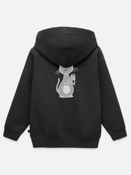 graue katze mit kaffee chillen - Premium børne zip-hættetrøje økologisk - sort