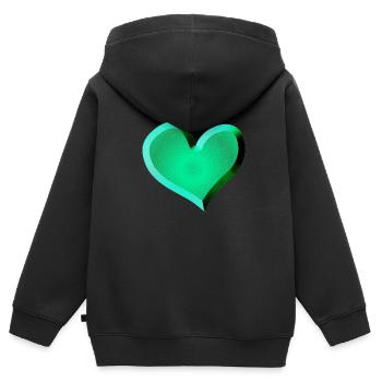 symbole de cœur vert pailleté vert - Sweat Premium à capuche zippé enfant bio - noir - Dos - AI Model Kid Male (0cm)