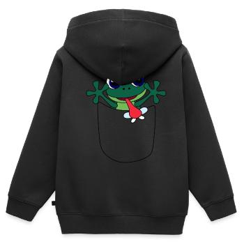 Frosch in Brusttasche – lustiges Tierdesign - Kinder Premium Organic Zip Hoodie - Schwarz - Hinten - AI Model Kid Male (0cm)