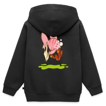 roter Fisch Fischkopf Fischerei fischen Geschenk - Kinder Premium Organic Zip Hoodie - Schwarz - Hinten - AI Model Kid Male (0cm)