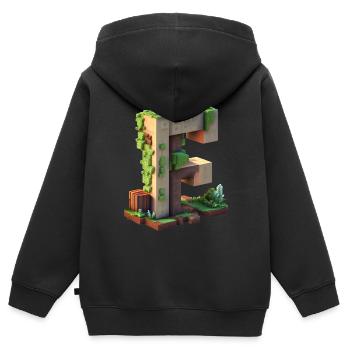 Buchstabe F in 3D Pixelart Stil "Minenarbeiter" - Kinder Premium Organic Zip Hoodie - Schwarz - Hinten - AI Model Kid Male (0cm)