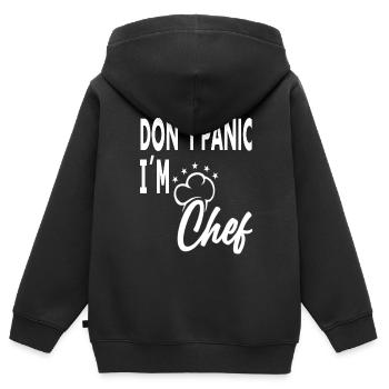 Pas de panique, je suis chef, cuisinier, chapeau de chef, cadeau - Sweat Premium à capuche zippé enfant bio - noir - Dos - AI Model Kid Male (0cm)