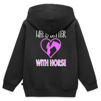 Cavalier équestre Gecshenk - Sweat Premium à capuche zippé enfant bio - noir - Dos - AI Model Kid Male (0cm)