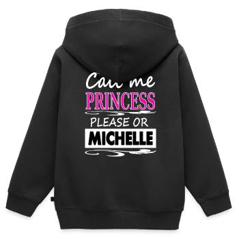 Je m’appelle Michelle, je m’appelle Michelle Gift Idea - Sweat Premium à capuche zippé enfant bio - noir - Dos - AI Model Kid Male (0cm)