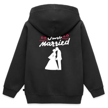 gerade geheiratet Hochzeitspaar Hochzeit Geschenk - Kinder Premium Organic Zip Hoodie - Schwarz - Hinten - AI Model Kid Male (0cm)