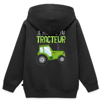 Je peux pas j'ai tracteur - Sweat Premium à capuche zippé enfant bio - noir - Dos - AI Model Kid Male (0cm)