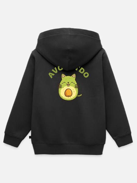 Gatto Avocado - Avocatdo - Felpa Premium con cappuccio con zip bambino bio - nero