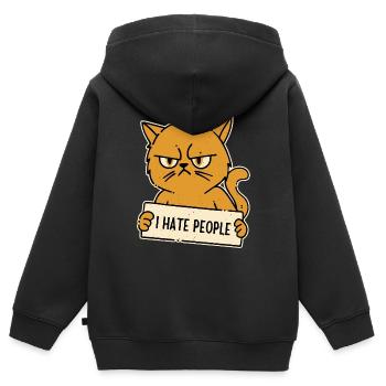 Ich hasse Menschen Asoziale Katze - Kinder Premium Organic Zip Hoodie - Schwarz - Hinten - AI Model Kid Male (0cm)