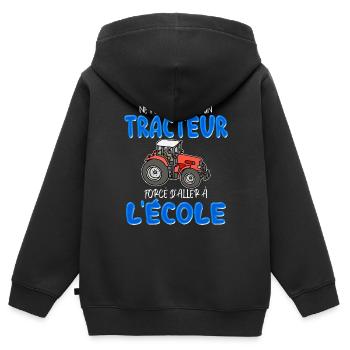 Le Tracteur De Mon Petit Garçon - Sweat Premium à capuche zippé enfant bio - noir - Dos - AI Model Kid Male (0cm)