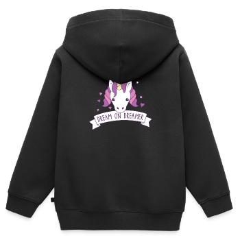rêver sur rêveur! avec une licorne mignonne - Sweat Premium à capuche zippé enfant bio - noir - Dos - AI Model Kid Male (0cm)