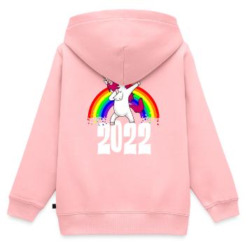 Dabbing Unicorn 2022 Rainbow Drôle Nouvel An - Sweat Premium à capuche zippé enfant bio - rose - Dos - AI Model Kid Female (0cm)