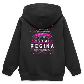 Eure Hoheit Regina betritt den Raum - Kinder Premium Organic Zip Hoodie - Schwarz - Hinten - AI Model Kid Male (0cm)