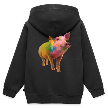 Farbenfrohes Schwein - Kinder Premium Organic Zip Hoodie - Schwarz - Hinten - AI Model Kid Male (0cm)