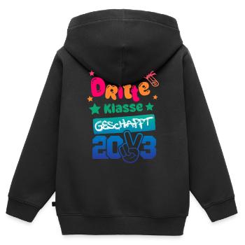 3. Klasse geschafft 2023 - Zeugnis - Kinder Premium Organic Zip Hoodie - Schwarz - Hinten - AI Model Kid Male (0cm)