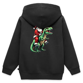 Weihnachtsmann auf Dinosaurier - Kinder Premium Organic Zip Hoodie - Schwarz - Hinten - AI Model Kid Male (0cm)
