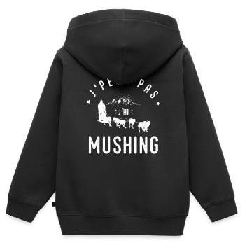 J'peux pas Mushing chiens traineau cadeau musher - Sweat Premium à capuche zippé enfant bio - noir - Dos - AI Model Kid Male (0cm)