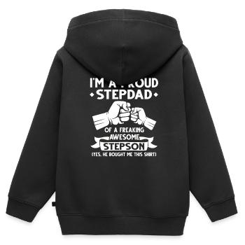 Cadeau beau-père et beau-fils beau-père - Sweat Premium à capuche zippé enfant bio - noir - Dos - AI Model Kid Male (0cm)