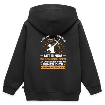 Bogenschießen Bogenschiessen Geschenk - Kinder Premium Organic Zip Hoodie - Schwarz - Hinten - AI Model Kid Male (0cm)