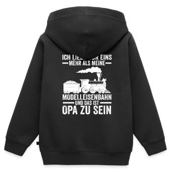 Modelleisenbahn Opa Modelleisenbahn Geschenk - Kinder Premium Organic Zip Hoodie - Schwarz - Hinten - AI Model Kid Male (0cm)