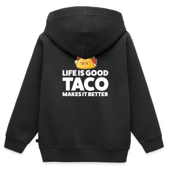 Tacos Taco Cadeau - Sweat Premium à capuche zippé enfant bio - noir - Dos - AI Model Kid Male (0cm)