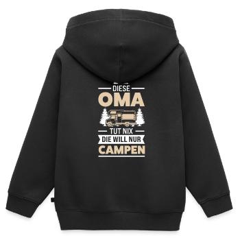 Camping Oma Camper Geschenk - Kinder Premium Organic Zip Hoodie - Schwarz - Hinten - AI Model Kid Male (0cm)