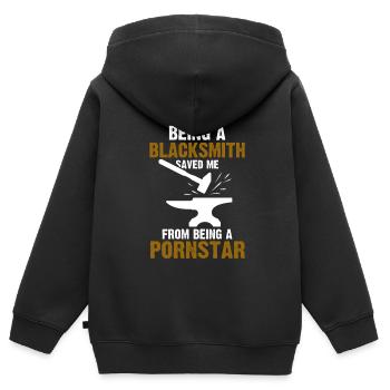 Forgeron Cadeau forgeron - Sweat Premium à capuche zippé enfant bio - noir - Dos - AI Model Kid Male (0cm)