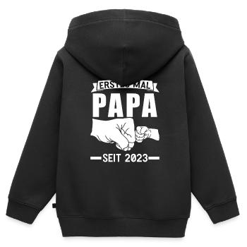 Papa 2023 Werdender Papa Geschenk - Kinder Premium Organic Zip Hoodie - Schwarz - Hinten - AI Model Kid Male (0cm)