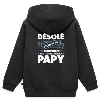 Papi Papi Famille Geschenk - Kinder Premium Organic Zip Hoodie - Schwarz - Hinten - AI Model Kid Male (0cm)