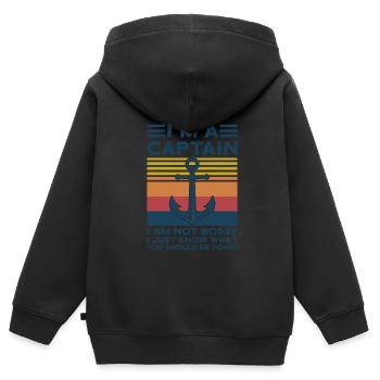 Kapitän Kapitäne Bootfahren Geschenk - Kinder Premium Organic Zip Hoodie - Schwarz - Hinten - AI Model Kid Male (0cm)