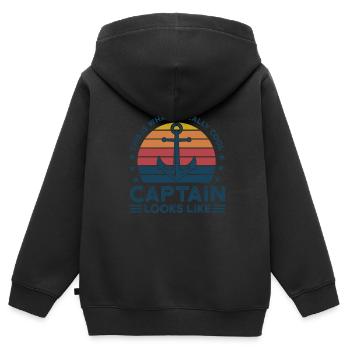 Kapitän Kapitäne Bootfahren Geschenk - Kinder Premium Organic Zip Hoodie - Schwarz - Hinten - AI Model Kid Male (0cm)