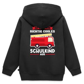 Schulkind Feuerwehr Schulbeginn Geschenk - Kinder Premium Organic Zip Hoodie - Schwarz - Hinten - AI Model Kid Male (0cm)