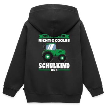 Schulkind Traktor Schulbeginn Geschenk - Kinder Premium Organic Zip Hoodie - Schwarz - Hinten - AI Model Kid Male (0cm)
