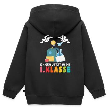 1.Klasse Schulanfang Schulanfänger Geschenk - Kinder Premium Organic Zip Hoodie - Schwarz - Hinten - AI Model Kid Male (0cm)