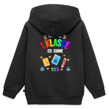1.Klasse Schulanfang Schulanfänger Geschenk - Kinder Premium Organic Zip Hoodie - Schwarz - Hinten - AI Model Kid Male (0cm)