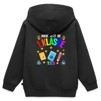 1.Klasse Schulanfang Schulanfänger Geschenk - Kinder Premium Organic Zip Hoodie - Schwarz - Hinten - AI Model Kid Male (0cm)
