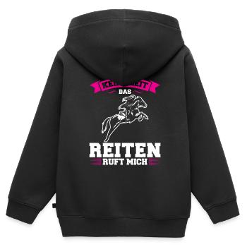 Reiten Mädchen Pferdesport Geschenk - Kinder Premium Organic Zip Hoodie - Schwarz - Hinten - AI Model Kid Male (0cm)