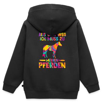 Reiten Pferd Pferdesport Geschenk - Kinder Premium Organic Zip Hoodie - Schwarz - Hinten - AI Model Kid Male (0cm)