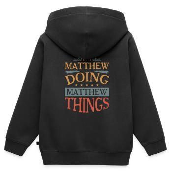 Vorname Matthew Geburtsname Geschenk - Kinder Premium Organic Zip Hoodie - Schwarz - Hinten - AI Model Kid Male (0cm)