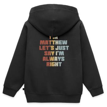 Vorname Matthew Geburtsname Geschenk - Kinder Premium Organic Zip Hoodie - Schwarz - Hinten - AI Model Kid Male (0cm)