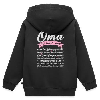 Oma Familie Omi Geschenk - Kinder Premium Organic Zip Hoodie - Schwarz - Hinten - AI Model Kid Male (0cm)