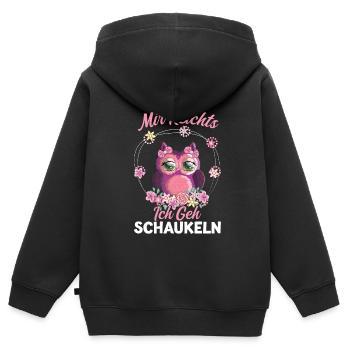 Eule Vogel Schaukeln Geschenk - Kinder Premium Organic Zip Hoodie - Schwarz - Hinten - AI Model Kid Male (0cm)